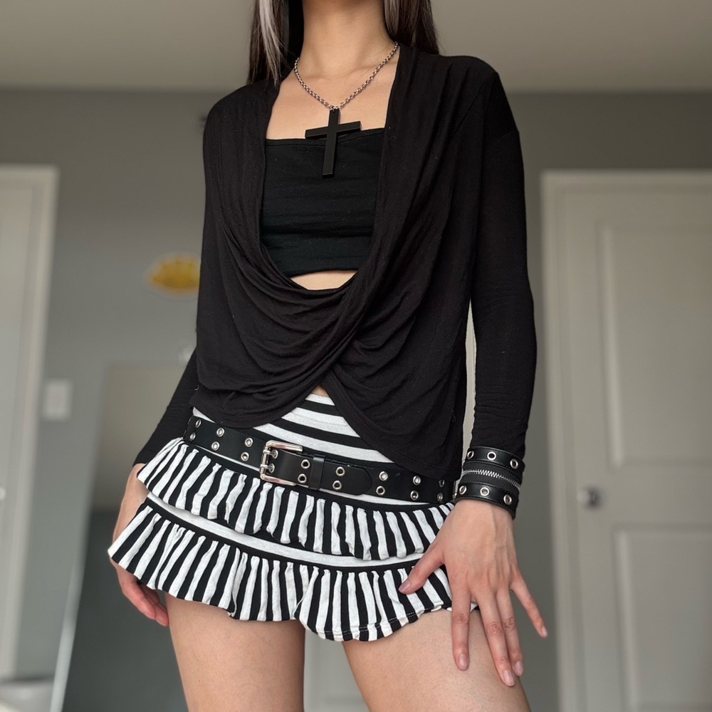 Y2K Black Criss Cross Draped Front Wrap Top